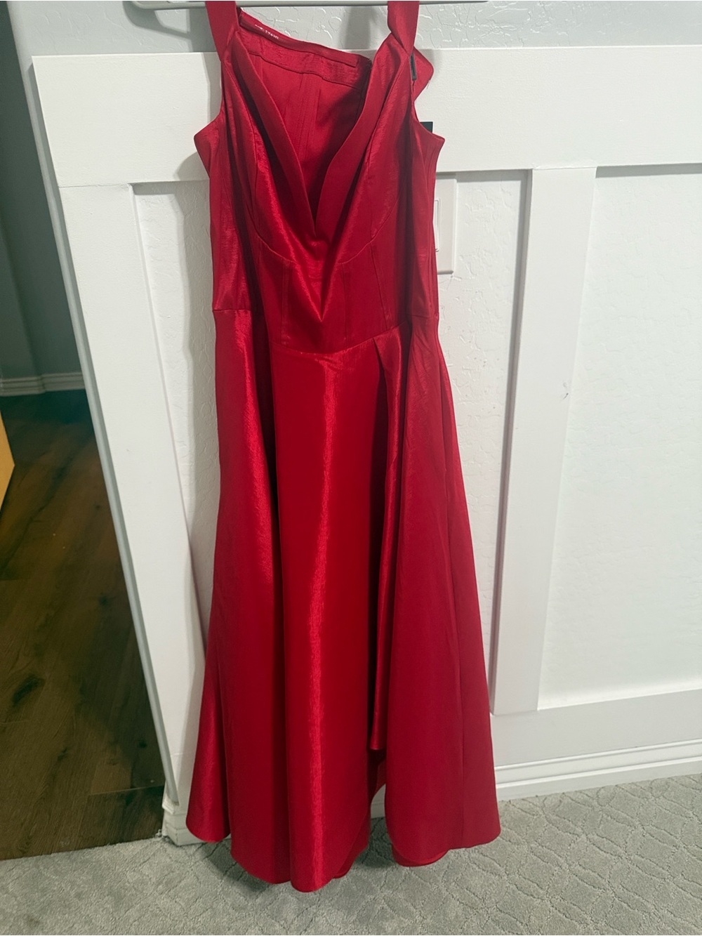 White House Black Market Red Off-the-Shoulder Taffeta Midi Dress - Picture 5 of 7